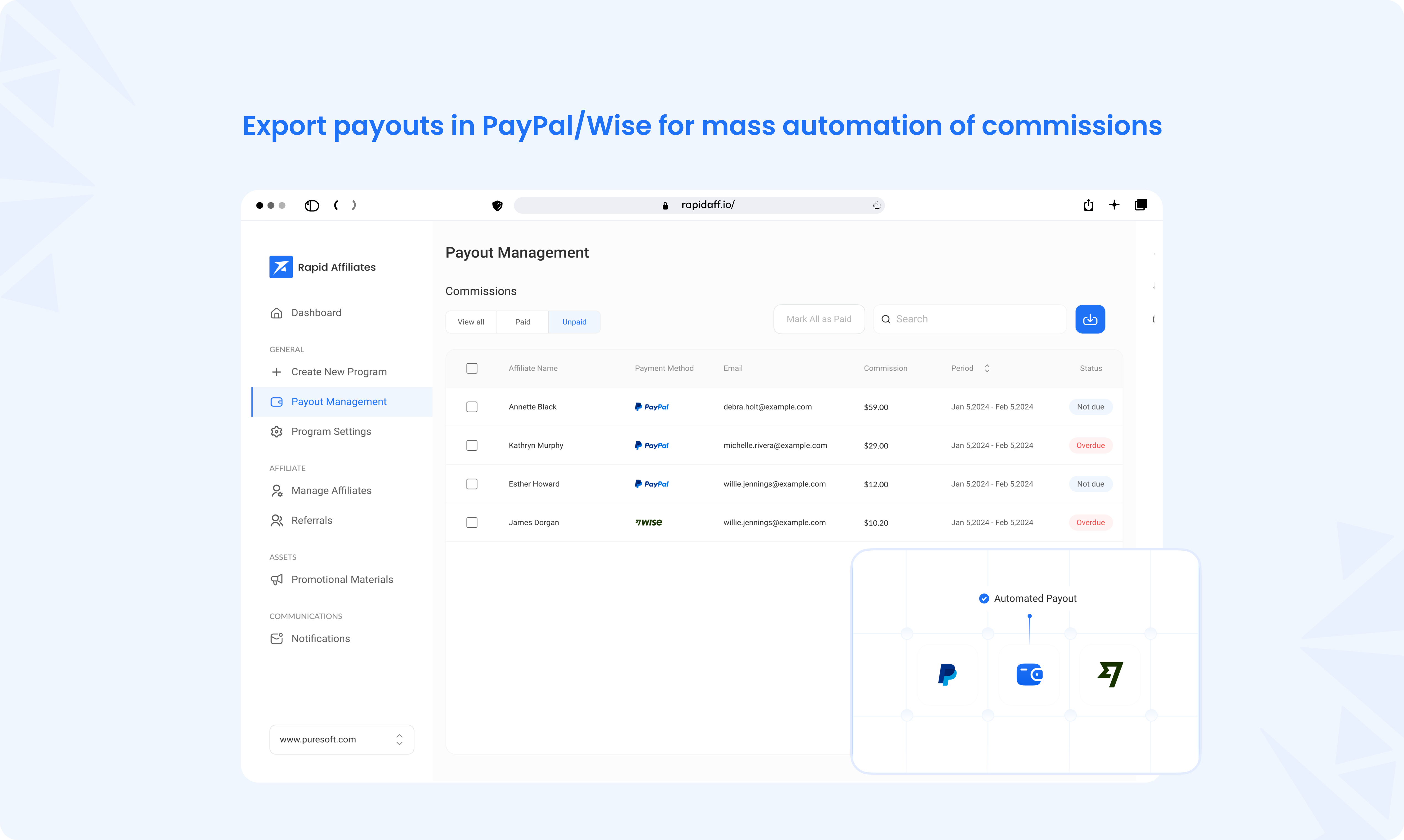 screenshot of Rapid Affiliates